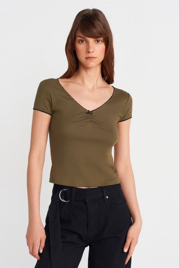 Dames Katoenen Crop Blouse met Volants