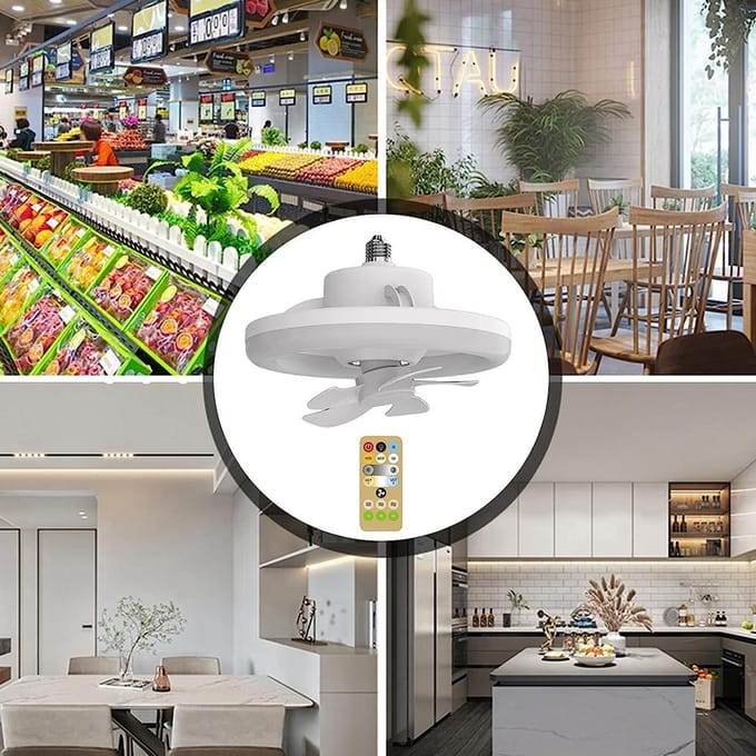 Dimbare plafondventilator met licht, E27 LED-kroonluchter 360 graden draaibaar met afstandsbediening, 3 windsnelheden, voor wit