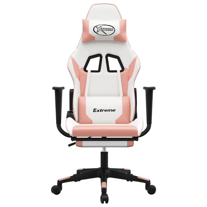 vidaXL - Gamestoel - met - voetensteun - kunstleer - wit - en - roze