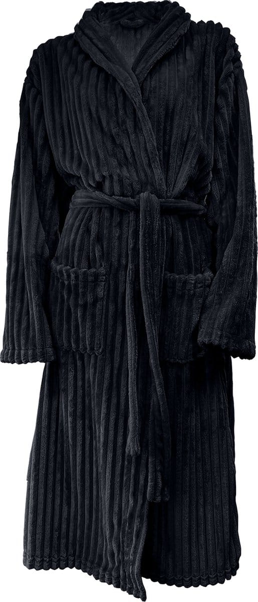 Eleganzzz Teddy Rib Fleece Uni Badjas - Black - S - Badjas Dames - Badjas Heren