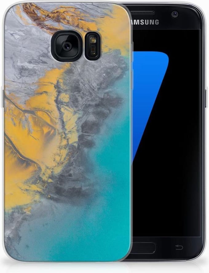 Samsung Galaxy S7 TPU Siliconen Hoesje Marble Blue Gold