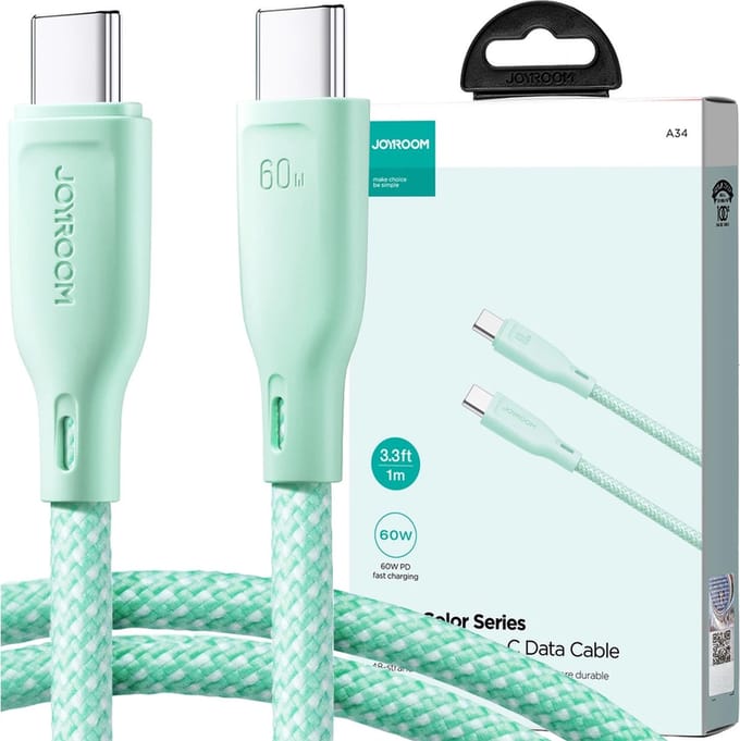 USB-C Data- en Oplaadkabel - USB-C Joyroom S-A34, 60W, 1m, Groen