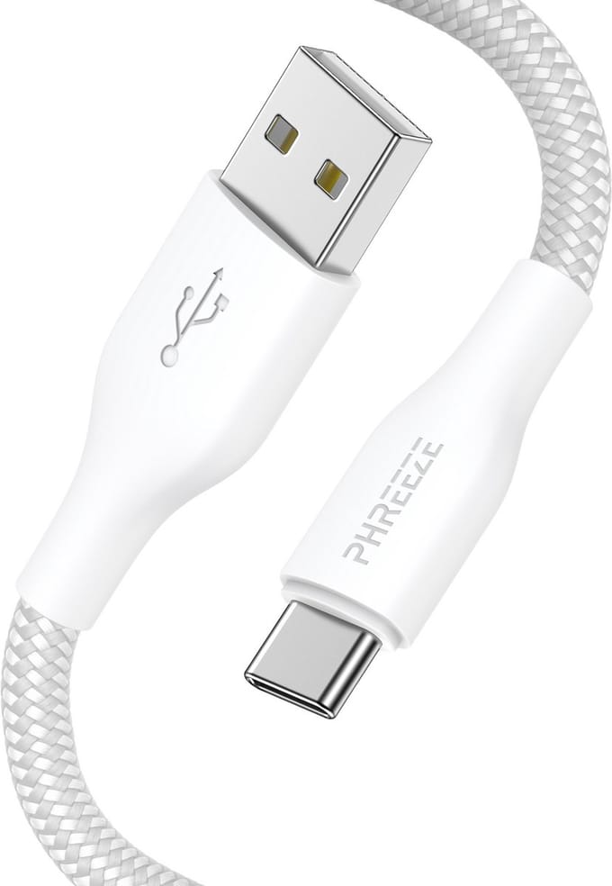 Stevige usb C oplaadsnoer - Usb A naar Usb C - Nylon gevlochten - Wit - 1 meter