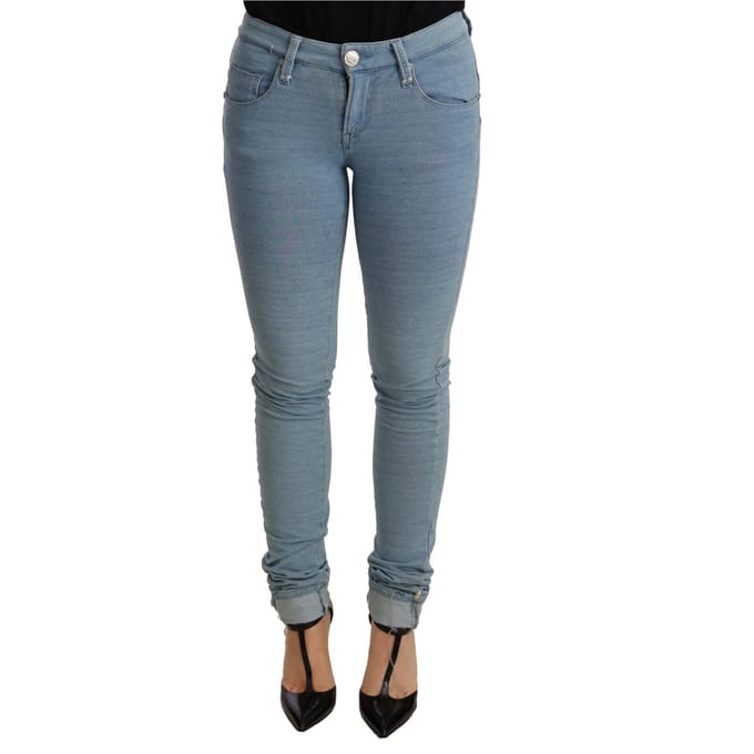 Acht Blauwe Katoen Stretch Hem Slim Fit Dames Denim Broek