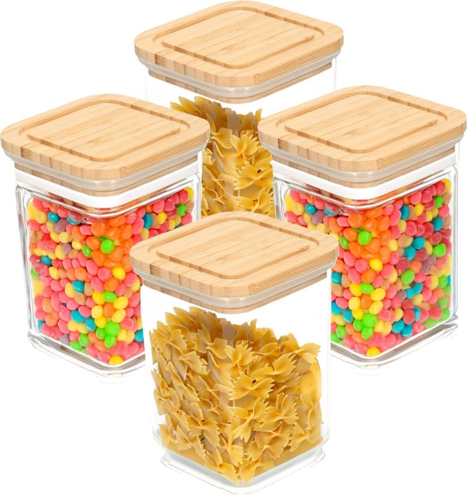 Bambou & Co keuken voorraadpot - 4x - 0.8L - kunststof/bamboe - met luchtdichte deksel