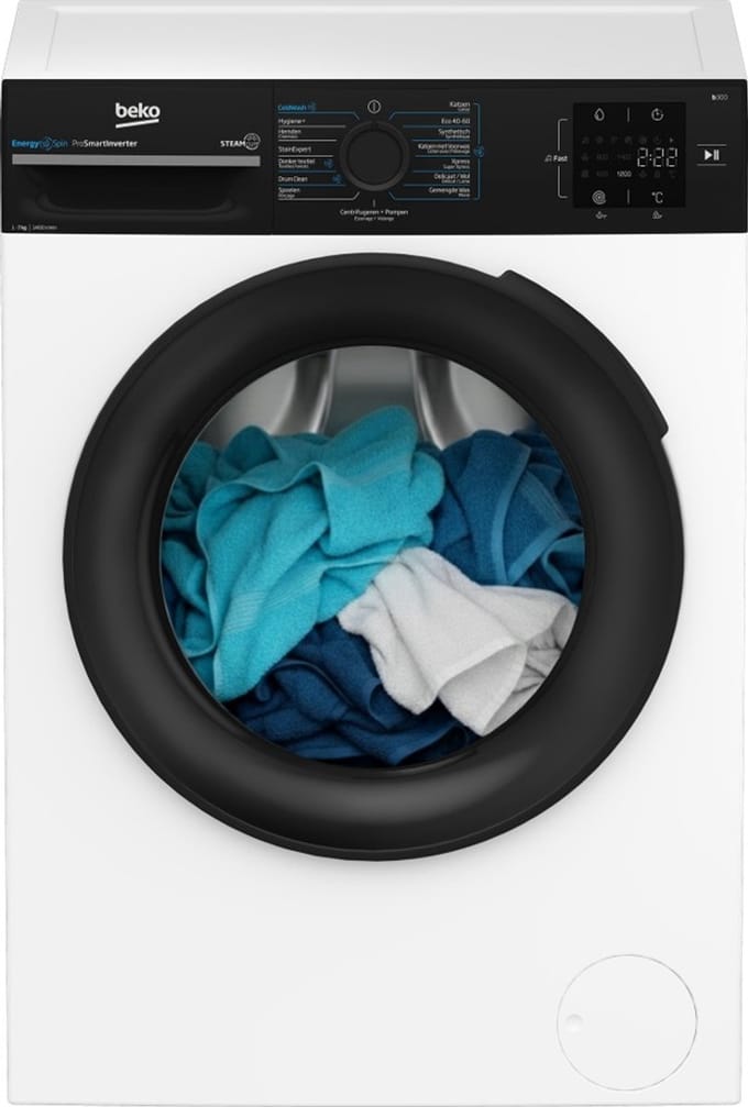 Beko BM3WFT3841B1 - Wasmachine - Voorlader - 8 kg - 1400 RPM - Wit/Zwart