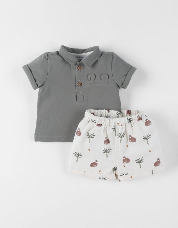 Noukie's set - polo kaki + short gorilla's - 6 mdn -68