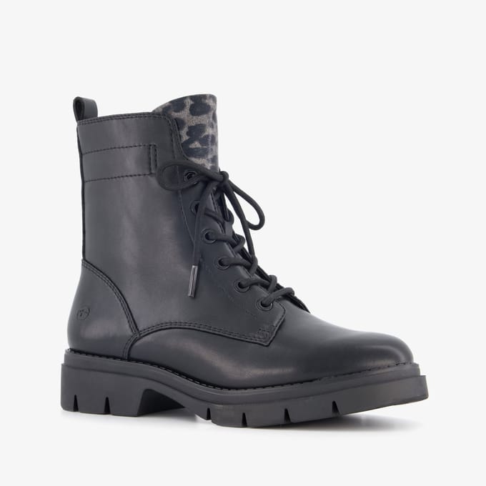 Tamaris dames veterboots met luipaardprint zwart - Maat 41