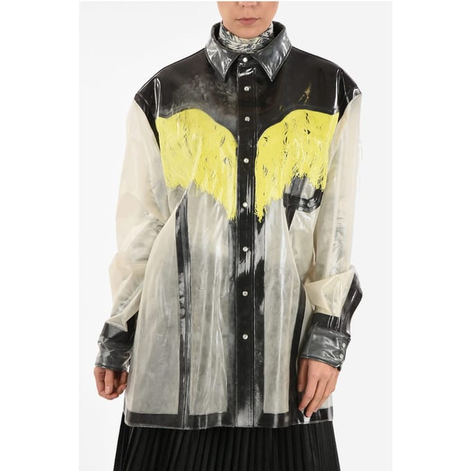 MM0 Lak Oversize Overhemd met Drukknoop in Wit, Grijs