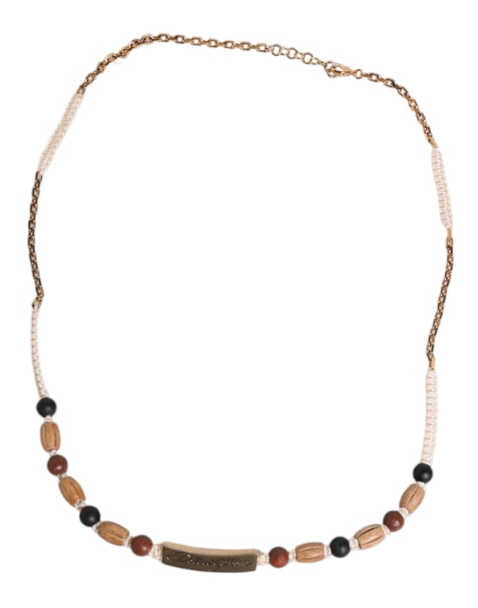 Kralenhoutketting met Metalen Ketting