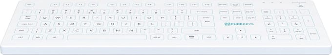 Purekeys full size wireless hygiënisch medisch toetsenbord wit
