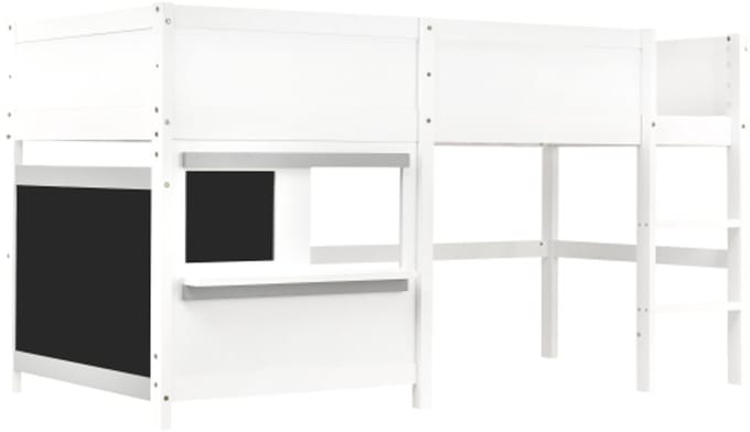 Huisbed kinderbed speelbed stapelbed met twee planken graffiti-baar met kleine plank 90x200 wit