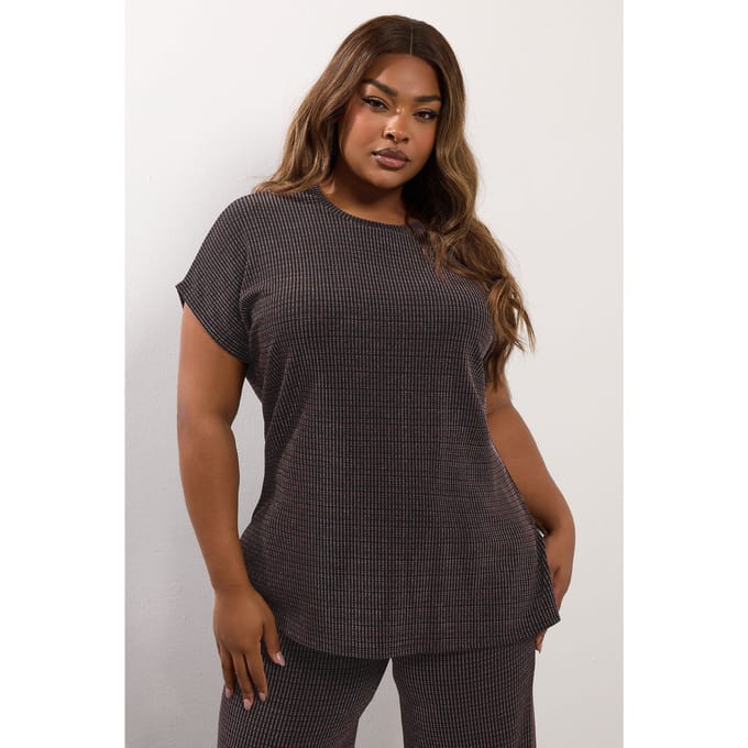 Yours Zwart Metallic Tshirt Met Lange Mouwen Size 48
