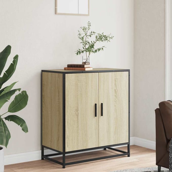 vidaXL - Dressoir - 68x35x76 - cm - bewerkt - hout - en - metaal - sonoma - eikenkleur