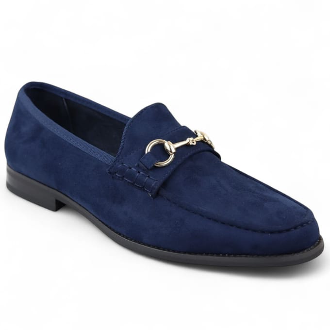 Marineblauwe suède mocassins met leren voering voor heren