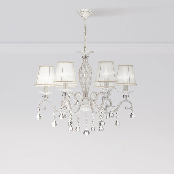 Maytoni Grace kroonluchter, wit, 6-lamps, organza, E14
