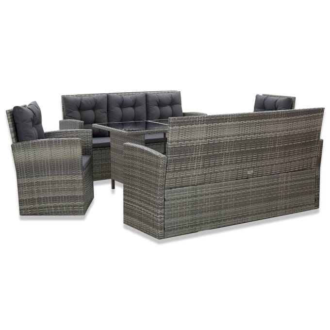 vidaXL - 5-delige - Tuinset - met - kussens - poly - rattan - grijs