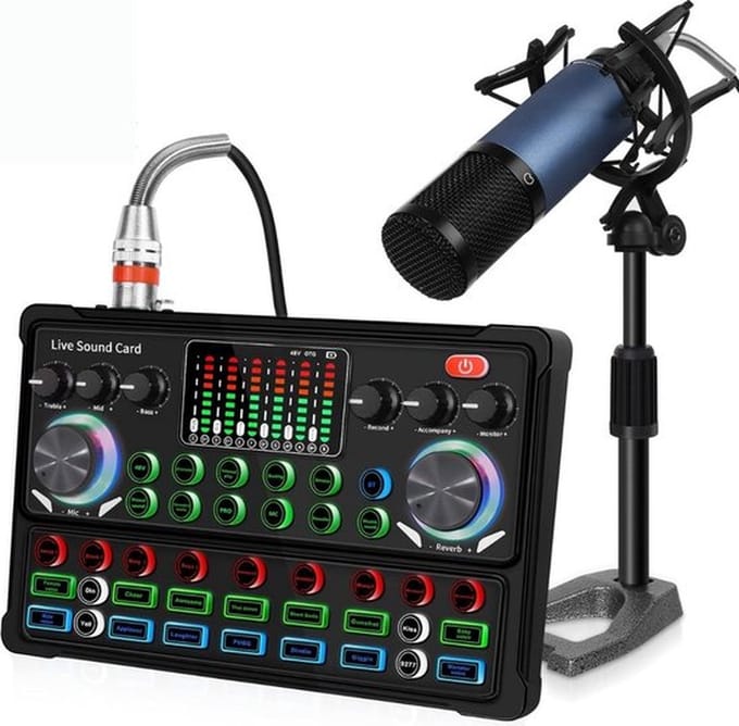 Luxe Podcast Starterset – Condensatormicrofoon – Complete Set – Hoge Audiokwaliteit – LED Verlichting – Zwart