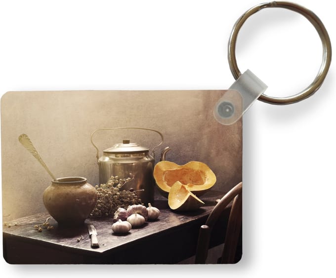 Sleutelhanger - Stilleven - Pompoen - Knoflook - Pan - Tafel - Uitdeelcadeautjes - Plastic