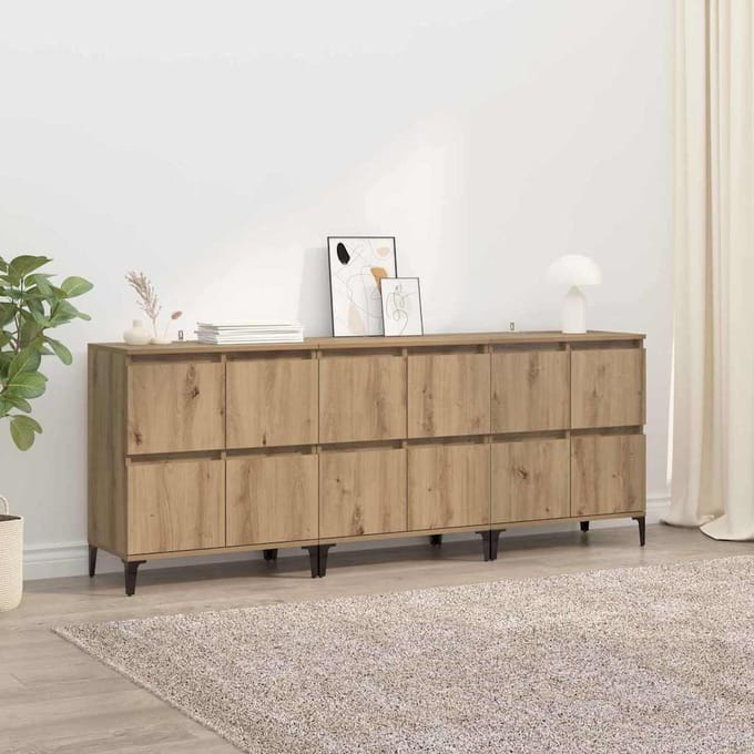 vidaXL - Dressoirs - 3 - st - Artisan - Eiken - 60 - x - 35 - x - 70 - cm - Bewerkt - hout