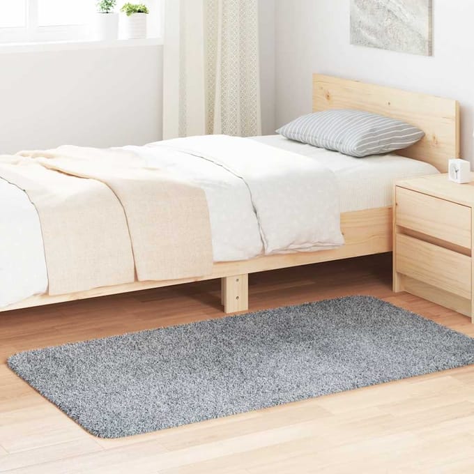 vidaXL - Hoogpolig - vloerkleed - NAVARRA - 80x150 - cm - polyester - lichtgrijs
