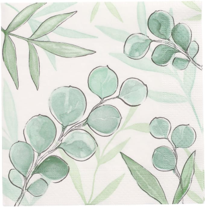10x 20 Servetten 3-laags 1/4 vouw 33 cm x 33 cm Eucalyptus Twigs
