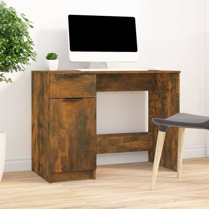 vidaXL - Bureau - 100x50x75 - cm - bewerkt - hout - gerookt - eikenkleurig