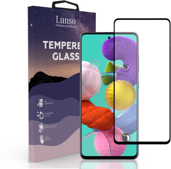 Lunso Geschikt voor Samsung Galaxy A51 Beschermglas - Full Cover Screenprotector - Black Edge