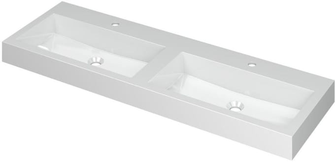 INK Momento Wastafel Polystone Dubbel met 2 Kraangaten - 1400x450x90 mm - Glans Wit