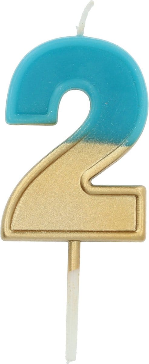 Folat - Kaars Retro Cijfer 2 Blauw - 5 cm