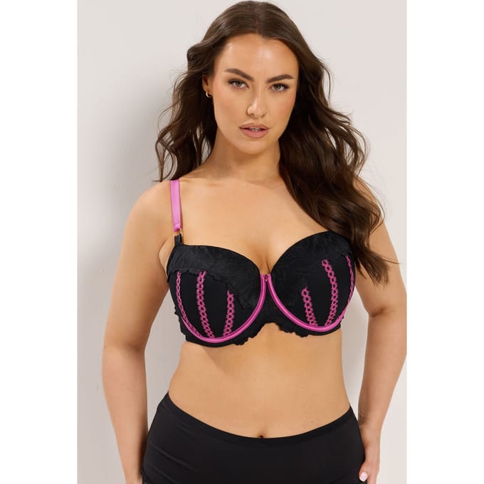 Yours Zwarte En Roze Gevulde Beugelbeha Met Lintdetail Size 110D