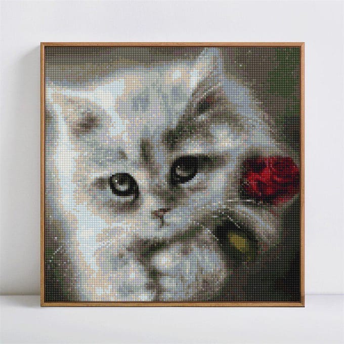 Diamant mosaïque chat et fleur diamant peinture broderie 30x30CM gray