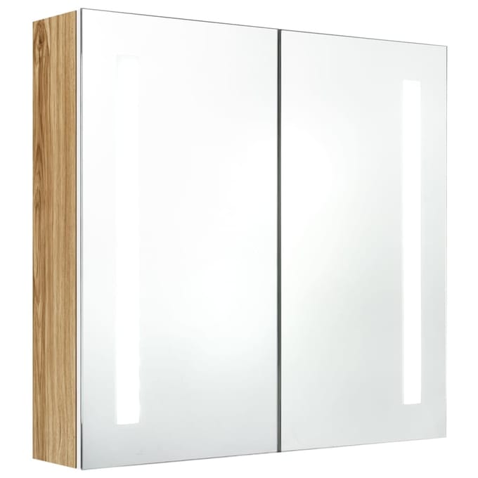 vidaXL - Badkamerkast - met - spiegel - en - LED - 62x14x60 - cm - wit - en - eikenkleurig