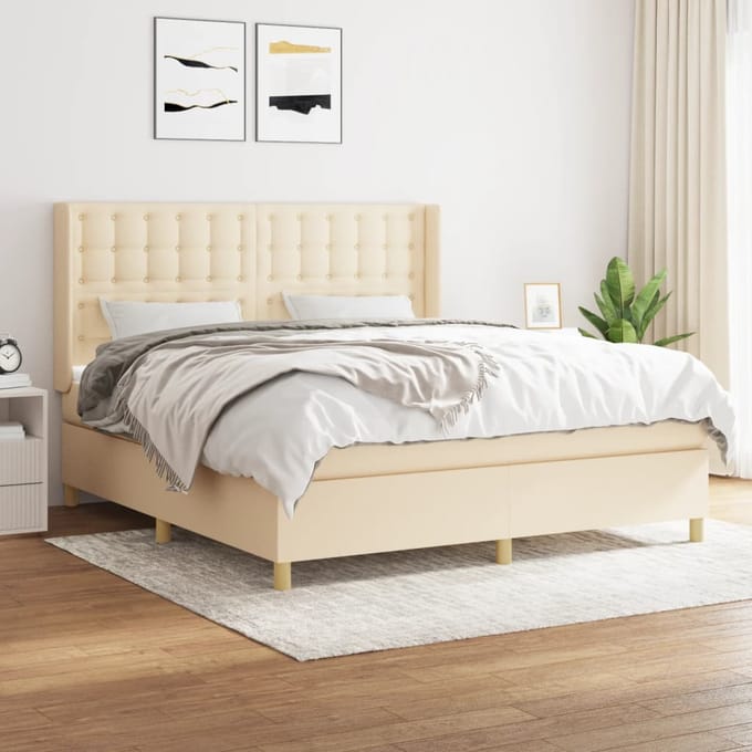 vidaXL - Boxspring - met - matras - stof - crèmekleurig - 180x200 - cm