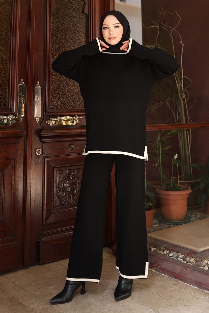 Split Detailed Gebreide kleding Pak Zwart