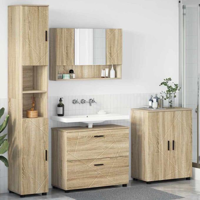 vidaXL - Badkamermeubel - Set - 4 - pcs - Sonoma - Eik - Samengesteld - Hout - en - Metaal