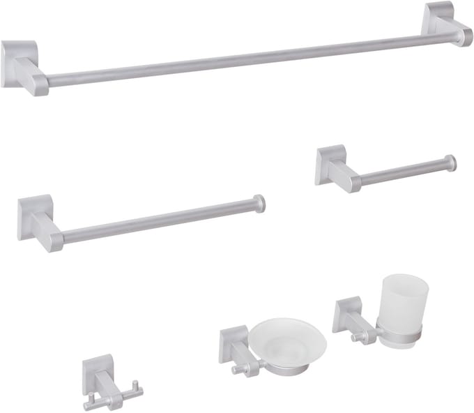 TALARA - 6-delige badkamer hardware set - Zilver - Aluminium