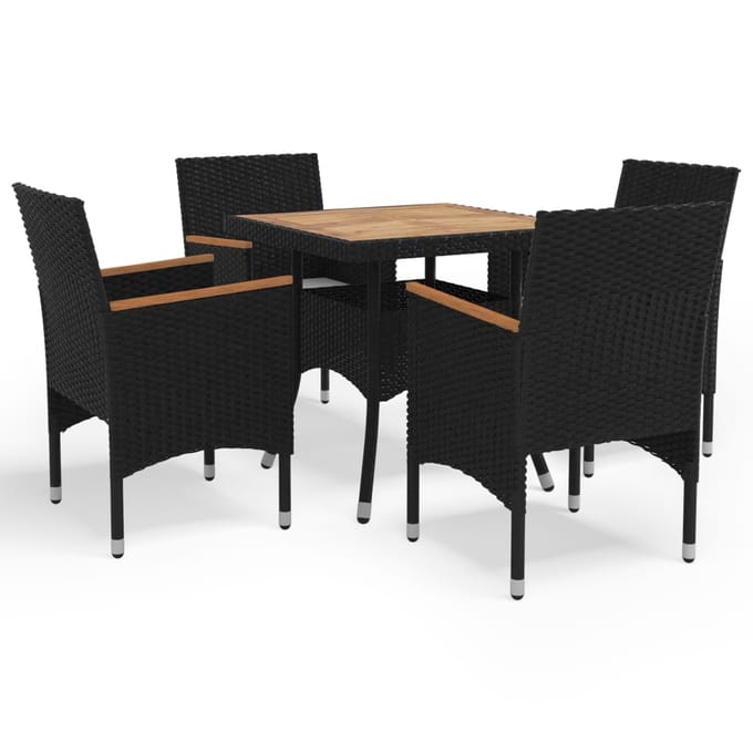 vidaXL - 5-delige - Tuinset - poly - rattan - en - acaciahout - zwart