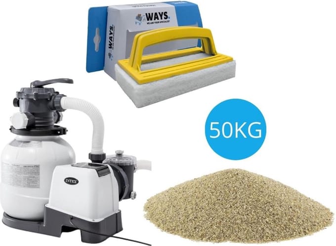 Intex - Zandfilterpomp 7900 L/u & Filterzand 50 kg & WAYS Scrubborstel