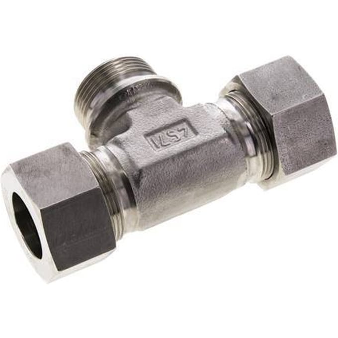 30S & G1-1/4'' RVS T-stuk Snijringkoppeling Buitendraad 400bar ISO 8434-1