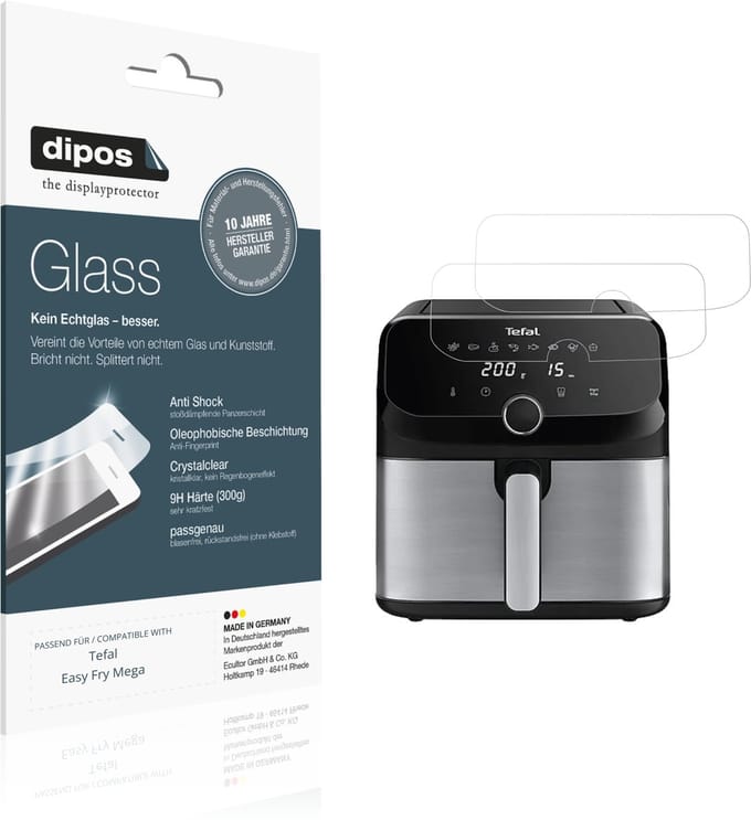 dipos – 2x Pantserfolie geschikt voor Tefal Easy Fry Mega | 9H Screenprotector