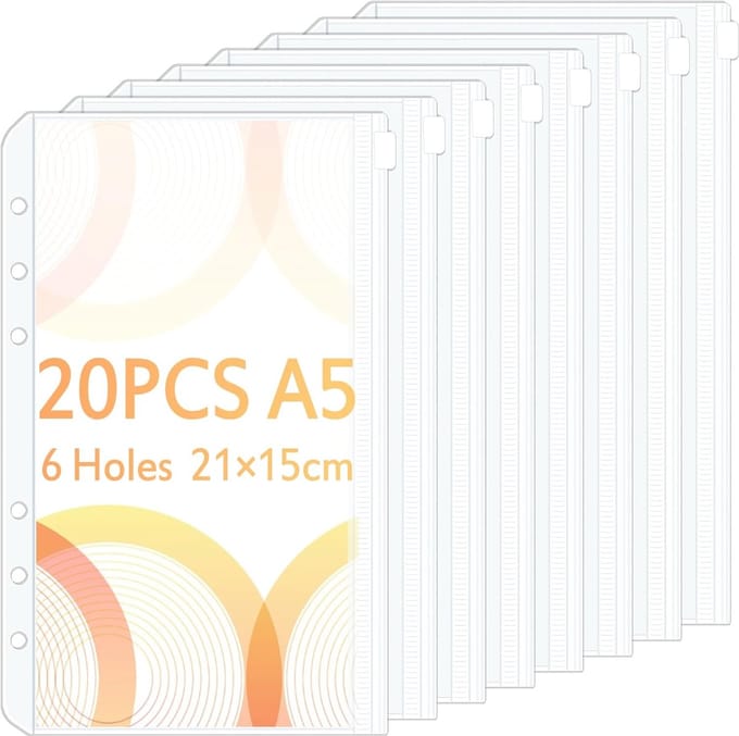 20 Stuks A5 Ringmappen met Ritssluiting - Waterdichte Map voor Budgettenveloppen en Accessoires