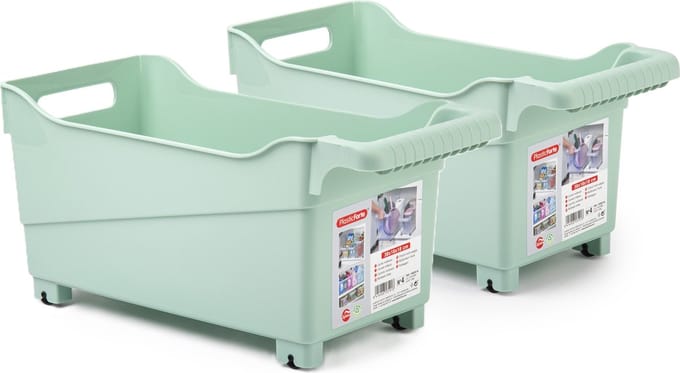 Plasticforte opberg Trolley Container - 2x - mintgroen - L38 x B18 x H18 cm - kunststof