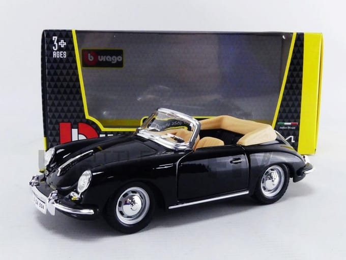 Replica Porsche 356 Cabriolet Modelauto 1961 Schaal 1:24 - Zwart