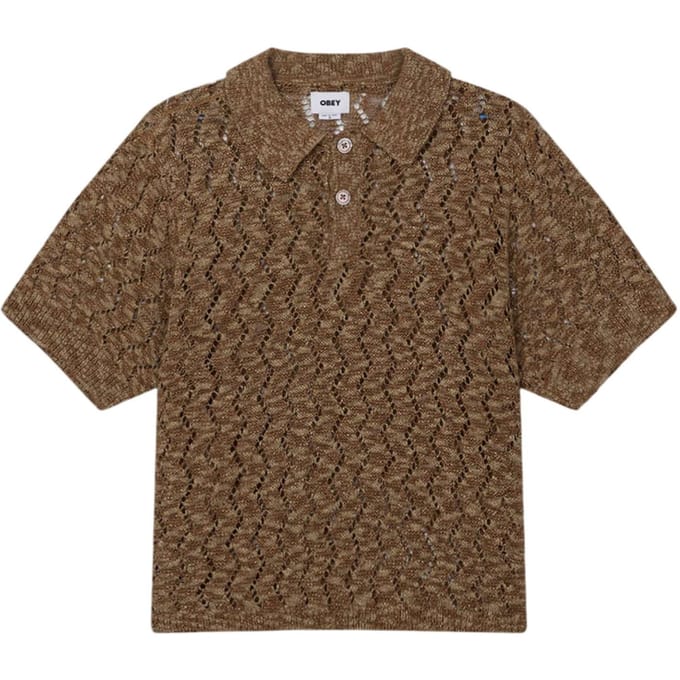 Obey Andre polo trui haak korte mouwen met kraag - toffee bruin