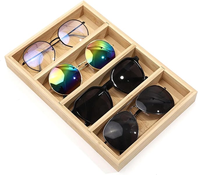 Glazen standaard - Brillen organizer - Sieraden opbergen - Houten basis - Medium formaat - Natuurlijk