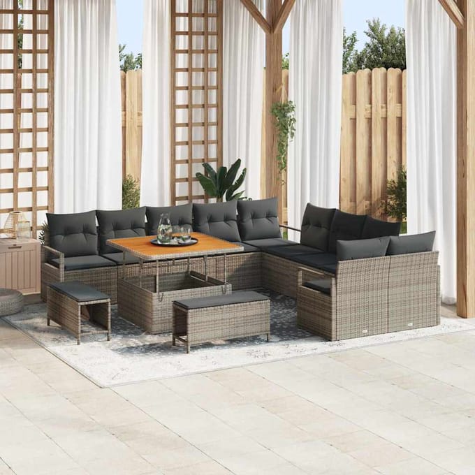 vidaXL Tuinbank Set met kussen met opslag 13 pcs Grijs