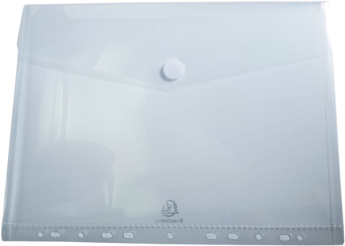 Exacompta 10x Pak van 5 geperforeerde envelop showtassen PP 20/100ste - met klittenband sluiting - A4 - Kleurloos - 57381E