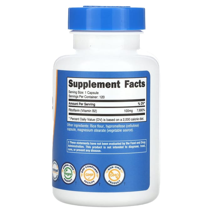 Nutricost, Vitamine B2, 100 mg, 120 capsules