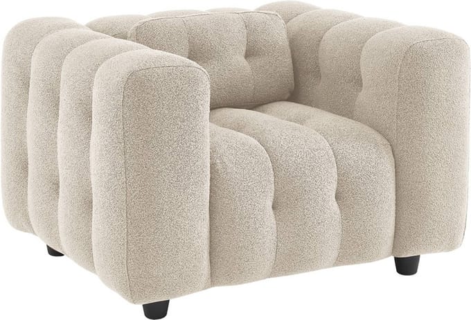 sweeek - 1-zits fauteuil in boucléstof met eucalyptushout en multiplex onderstel - leon